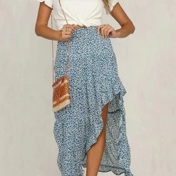 Levency New In Asymmetric Floral Print High Waist Skirts