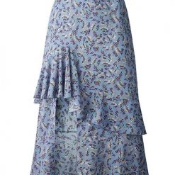Levency New In Asymmetric Floral Print High Waist Skirts