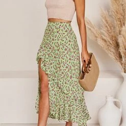 Levency New In Asymmetric Floral Print High Waist Skirts