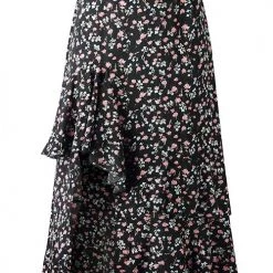 Levency New In Asymmetric Floral Print High Waist Skirts