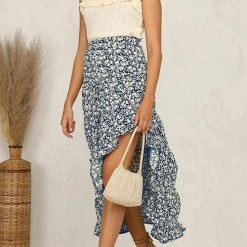 Levency New In Asymmetric Floral Print High Waist Skirts