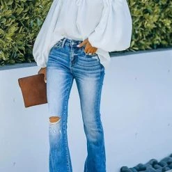 Levency High Waist Ripped Flare Jeans New In