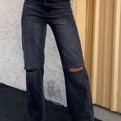 Levency New In Black Borken Hole Straight Leg Jeans