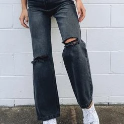 Levency New In Black Borken Hole Straight Leg Jeans