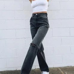 Levency New In Black Borken Hole Straight Leg Jeans