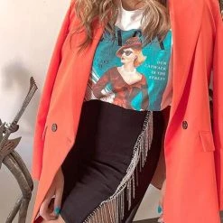 Levency Rhinstone Tassels Slit Skirts