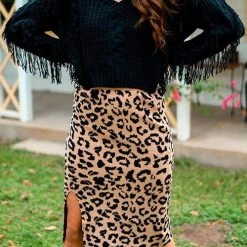 Levency Knit Leopard Print Bodycon Skirt New In