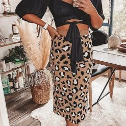 Levency Knit Leopard Print Bodycon Skirt New In