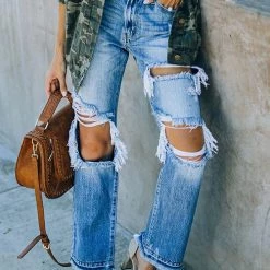 Levency Broken Hole Raw Edge Jeans New In