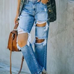 Levency Broken Hole Raw Edge Jeans New In