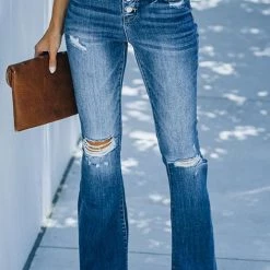 Levency Four Button Ripped Raw Edge Fares Jeans