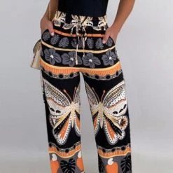 Levency Print Drawstring Wide Leg Pants New In