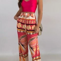 Levency Print Drawstring Wide Leg Pants New In