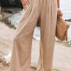 Levency Linen Pocketed Smocked Pants New In