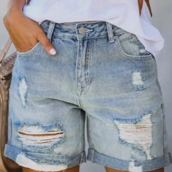 Levency New In Distressed Denim Mom Shorts
