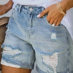 Levency New In Distressed Denim Mom Shorts