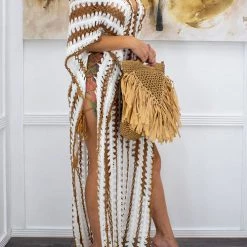 Levency New In Stripe V Neck Side Slit Hollow Caftan Dress 18 Levency New In Stripe V Neck Side Slit Hollow Caftan Dress