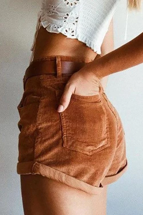 Levency New In Corduroy High Waist Shorts