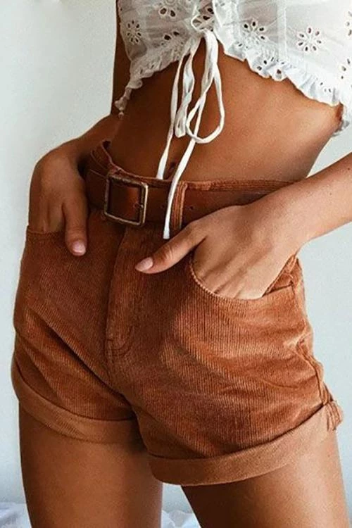 Levency New In Corduroy High Waist Shorts