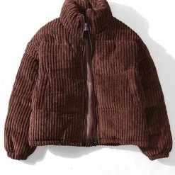 Levency Corduroy Stand Collar Puffer Coat