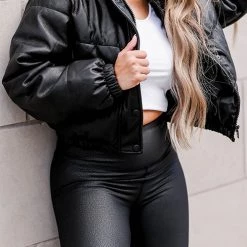 Levency New In Faux Leather Puffer Jacket