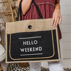 Levency HELLO WEEKEND Jute Tote Bag 17 Levency HELLO WEEKEND Jute Tote Bag