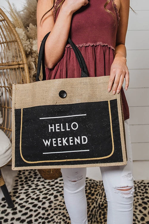 Levency HELLO WEEKEND Jute Tote Bag 8 Levency HELLO WEEKEND Jute Tote Bag