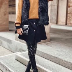 Levency Pockets Sleeveless Faux Fur Vest New In