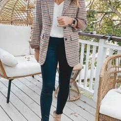 Levency Plaid Button Long Sleeve Blazer New In