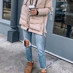 Levency Zipper Pockets Loose Hoodie Padded Coat