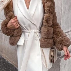 Levency Layer O Neck Faux Fur Coat