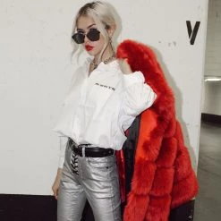 Levency Layer O Neck Faux Fur Coat