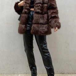Levency Layer O Neck Faux Fur Coat