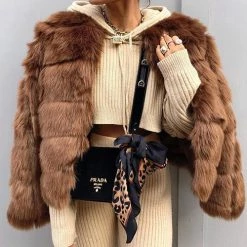Levency Layer O Neck Faux Fur Coat