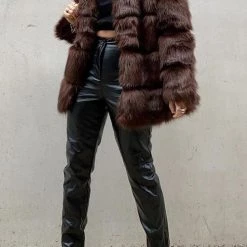 Levency Layer O Neck Faux Fur Coat
