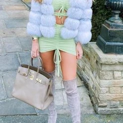 Levency Layer O Neck Faux Fur Coat