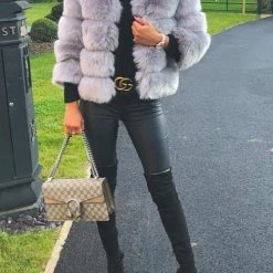 Levency Layer O Neck Faux Fur Coat