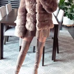 Levency Layer O Neck Faux Fur Coat