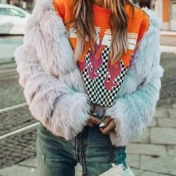 Levency Layer O Neck Faux Fur Coat