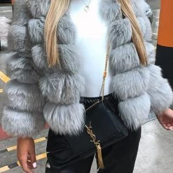 Levency Layer O Neck Faux Fur Coat