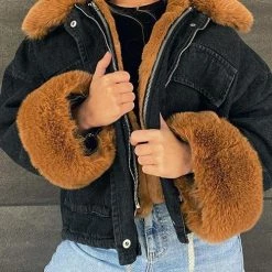 Levency Detachable Fuzzy Faux Fur Collar Denim Coat New In 50 Levency Detachable Fuzzy Faux Fur Collar Denim Coat New In