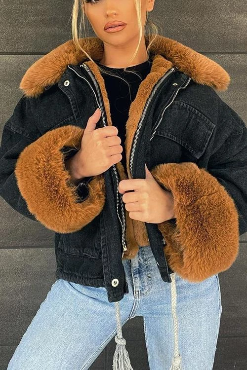 Levency Detachable Fuzzy Faux Fur Collar Denim Coat New In 11 Levency Detachable Fuzzy Faux Fur Collar Denim Coat New In