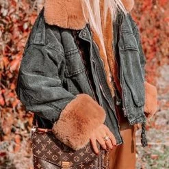 Levency Detachable Fuzzy Faux Fur Collar Denim Coat New In 42 Levency Detachable Fuzzy Faux Fur Collar Denim Coat New In