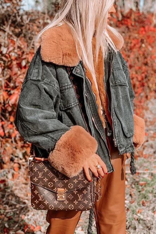 Levency Detachable Fuzzy Faux Fur Collar Denim Coat New In 3 Levency Detachable Fuzzy Faux Fur Collar Denim Coat New In