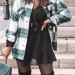 Levency Plaid Button Pockets Coat