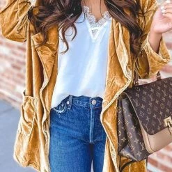 Levency Pockets Velvet Lapel Jackets