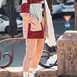 Levency New In Color Block Corduroy Coat