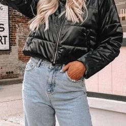 Levency New In Stand Collar PU Zipper Coat