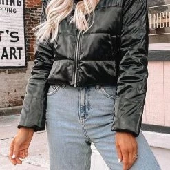 Levency New In Stand Collar PU Zipper Coat