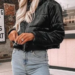 Levency New In Stand Collar PU Zipper Coat